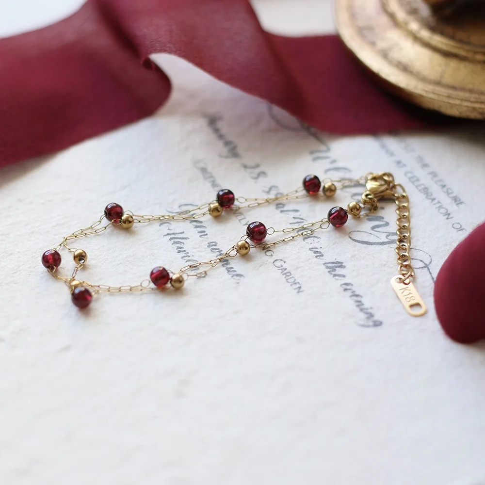 Gold Bead Garnet Gem Bracelet
